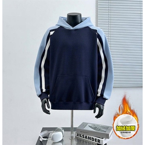 480G重磅加绒硬挺boxy 男女秋冬美式高街结构拼接撞色卫衣厚外套,女装短外套,电商A486-1