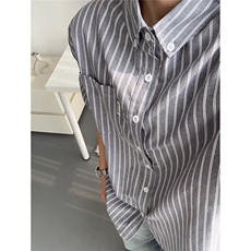 休闲风竖条纹衬衫男长袖松弛感少年风高级感外套C2275-特价P37，男装衬衫，电商A007