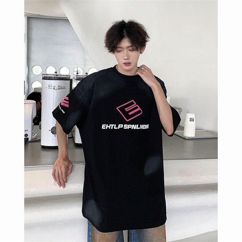 美式潮牌复古做旧印花t恤男女夏季情侣半袖宽松短袖T50533-p32图片