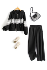 水衣源2788款时尚运动休闲连帽镶色套装女，女装运动套装，水衣源