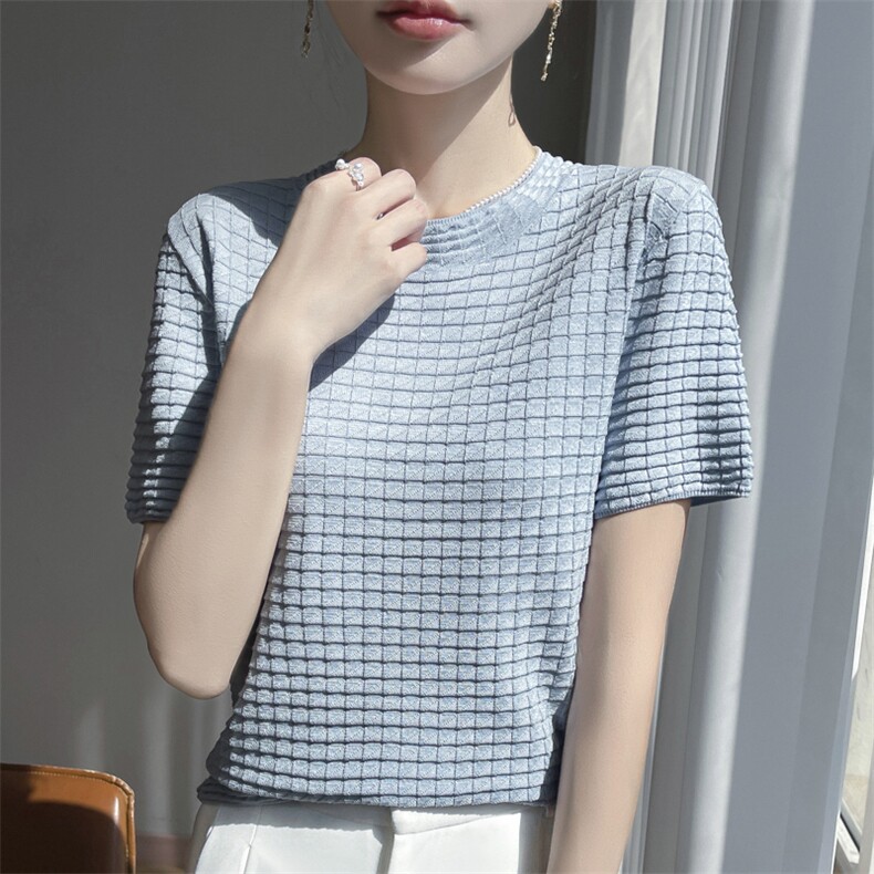 2025夏季时尚百搭修身显瘦女士圆领简约短袖图片