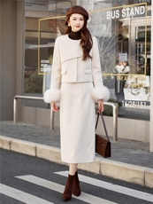 现货2026年冬季新款女时尚潮流气质90绒真狐狸毛修身半身裙套装裙，女装套装/套裙，奋斗女王