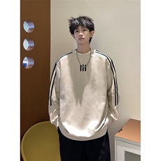 美式麂皮绒卫衣男复古条纹套头上衣宽松外套914-4-WY05-P55控68，女装短外套，星座914-4