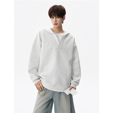 春秋季叠穿假两件卫衣重磅连帽V领拼接套头衫宽松大码外套WY006，女装短外套，电商B312