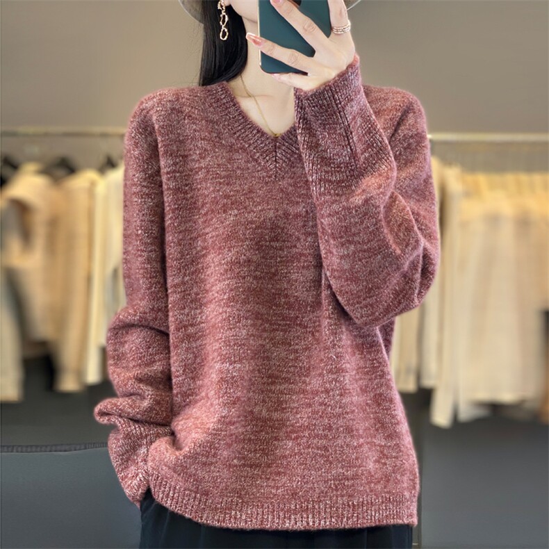 女士V领羊毛衫羊毛简约时尚秋冬保暖,女装羊毛衫,忠诺羊绒