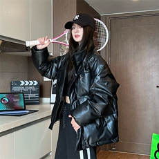 中性冬季宽松美式高街pu皮钢印加厚棉服外套XZ811A-MF199-P125，男装皮衣，星座811A