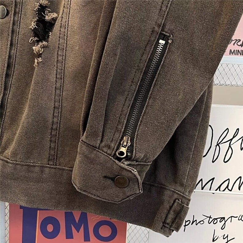 设计感破洞牛仔衬衫男春季新款复古美式夹克宽松百搭外套N891/P72,男装夹克,星座506B