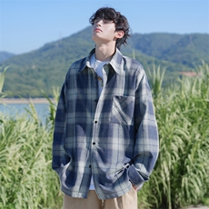 特批P40无差价2025秋季新款复古格子大码潮流长袖衬衫外套男C5538，男装衬衫，电商A001