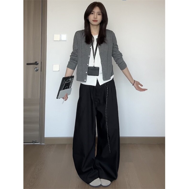 HALF H纯色西装裤简约高级感双褶长裤宽松休闲垂坠男女图片
