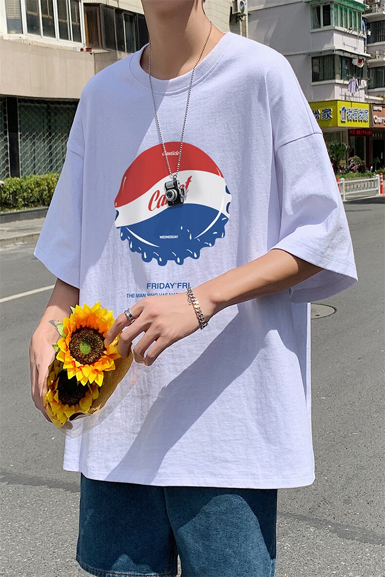 夏季新款潮流宽松印花短袖男T恤女T45P25,男装T恤,电商A268A