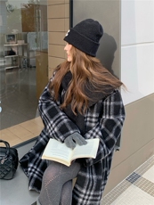 现货新款双面韩系格子披肩围巾双面羊绒大衣中长宽减龄羊毛呢外套，女装羊绒大衣，网红馆