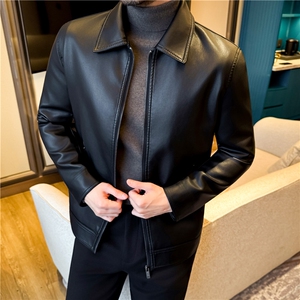 高级感机车皮衣外套男士潮流修身帅气百搭翻领PU皮夹克JK6806-P88图片