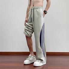 夏季休闲裤男宽松情侣薄款冰丝织带长裤时尚直筒阔腿裤-J1205-P32，男装休闲裤，星座310B-3