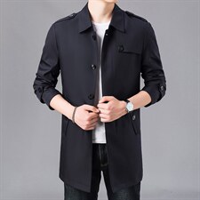 2023新款风衣男士春秋季中年外套爸爸宽松秋免烫中长款上衣，男装风衣，电商B212（原钱塘6029）