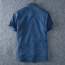 XL-8XL夏薄男装休闲纯棉牛仔短袖衬衫竹节牛仔半袖衬衣1183款，男装衬衫，星座802