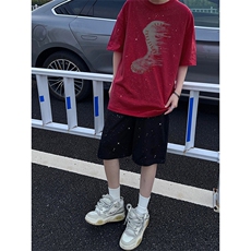 可48小时发货支持抖音得物来样二开美式满天星亮片短袖T恤MTX640，男装T恤，电商A486-1