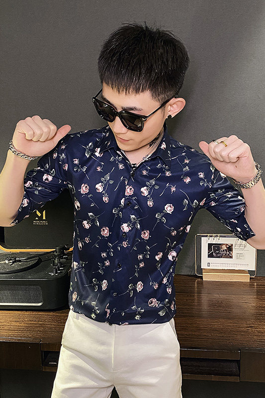 312A-101-P55新款社会小伙中袖衬衫韩版潮流男士五分袖衬衣A,男装T恤,星座312A-5