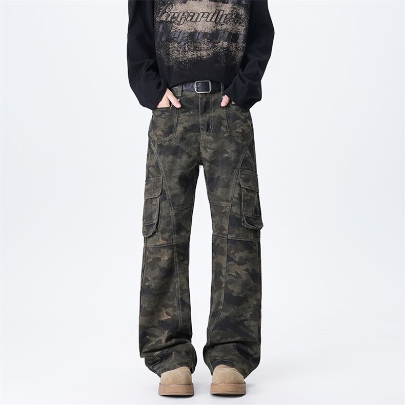 美式复古迷彩牛仔裤男款多口袋修身工装裤XZ201-T89P48，男装牛仔裤，星座201
