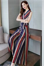 2024年夏季气质时尚气质收腰高腰潮流九分裤条纹阔腿裤套装，女装套装/套裙，天丝秀