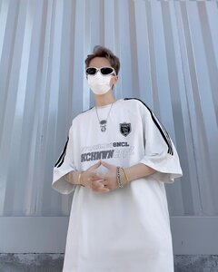 潮牌复古拼接撞色夏季短袖男美式三条杠拼接情侣tee恤中性运动t恤图片