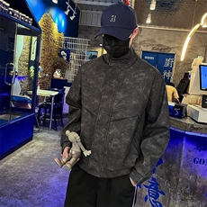 美式复古做旧机车风休闲宽松立领皮衣外套男女同款A140/P78，男装皮衣，星座506
