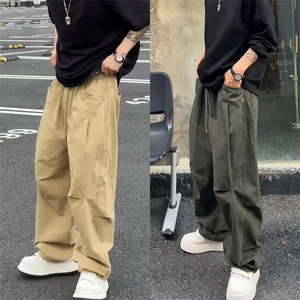 抖音得物 纯色简约 休闲裤男日系复古宽松束脚口袋装饰工装裤AK10图片