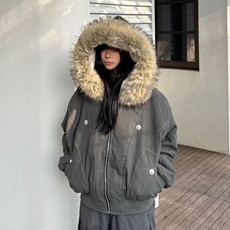 潮牌情侣派克服短款羽绒棉服仿兔毛大毛领连帽棉衣冬外套美式复古，男装棉衣，星座218-8