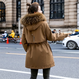 棉衣/棉服2021新款冬仿羊羔毛中长款工装带帽派克服女外套图片