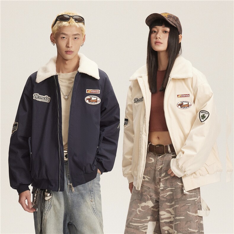 2025冬款翻领摇粒绒拼色绣标棉服-5661-228,男装棉衣,电商S012（CATTEE）