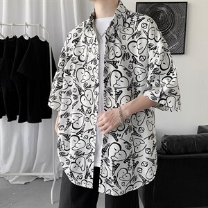 日系潮牌新款原宿风短袖衬衫夏季宽松情侣装衬衣A161-2-CT508-P45图片