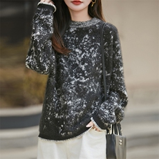 2025年秋季常规款通勤长袖水墨提花加厚时尚百搭通勤，女装羊毛衫，昭美羊绒