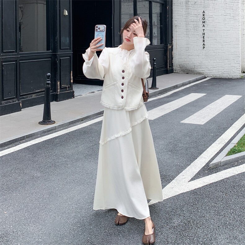 韩版流苏三件套马甲十衬衣十裙子三件套套裙2C267-119-P215-K305，女装套装/套裙，茵姿媚