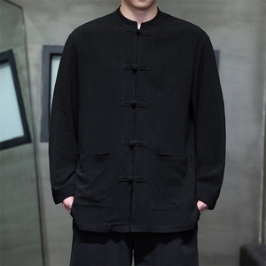 茶服春季现货风式大码纯色亚麻立领长袖衬衫T626-P75控98图片