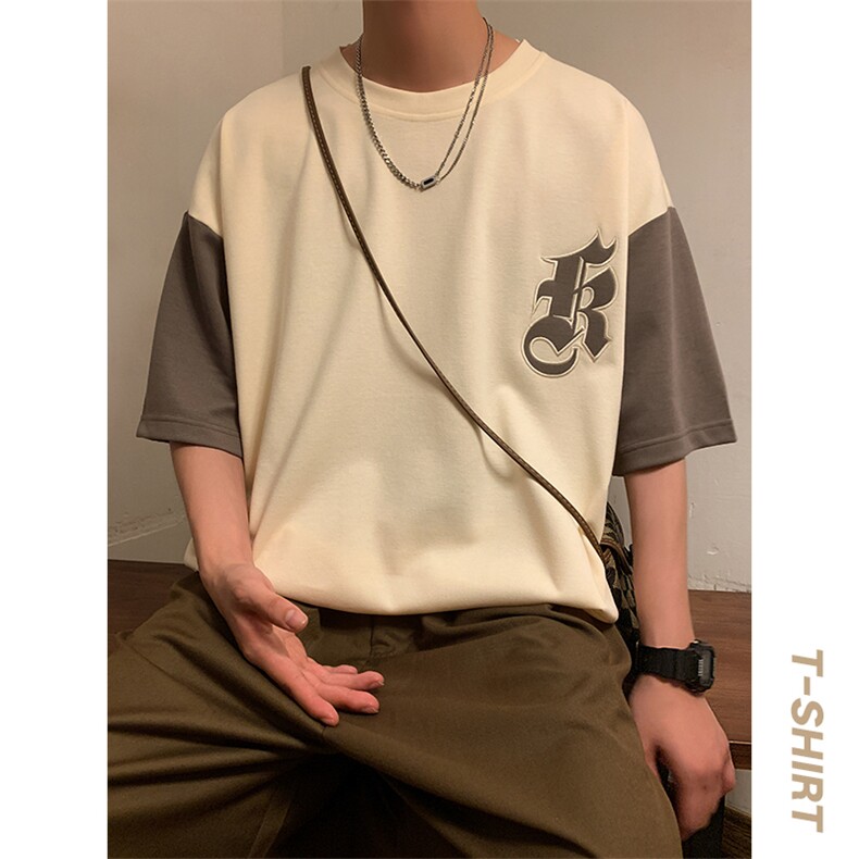 冰氧仿棉短袖港风暖光夏季休闲百搭字母印花男上衣TC3151-P24控48图片
