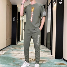 夏季新款休闲运动潮流短袖长裤两件套冰丝凉爽大码套装T738-P60，男装套装，星座1206（原A206）