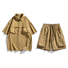夏季套装男高品潮牌五分袖衬衫大码短裤两件套DSA157-1-C72-P88，男装衬衫，电商A157-1