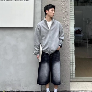 美式复古重磅空气层开衫卫衣男宽松简约百搭上衣立领外套WY33-P45图片