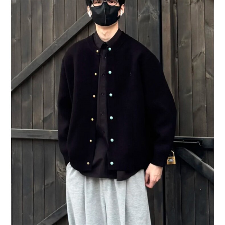 绿松石纽扣针织开衫男秋季cleanfit慵懒风休闲情侣装韩式毛衣外套图片