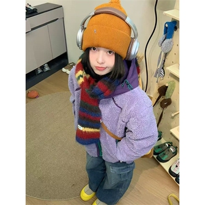 高品 撞色拼接加厚保暖羊羔毛开衫连帽摇粒绒外套男女 A1144-P108图片