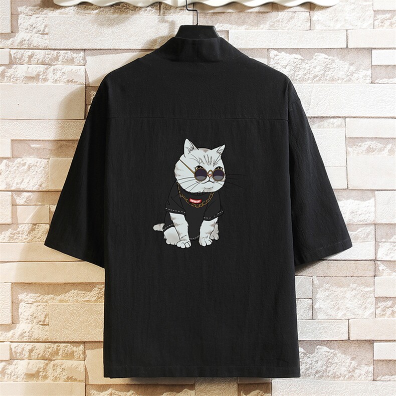 HF59044-P40风汉服男开衫外套七分袖道袍砖墙挂拍,男装民族服装,电商A040A