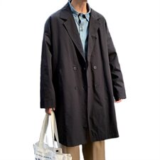 2021新款绅士双排扣港风帅气大衣西装领中长款宽松风衣男F13P85，男装风衣，电商A177