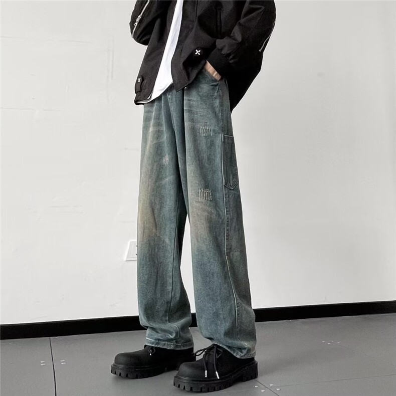 2023美式复古蓝牛仔裤男水洗做旧高街裤子M2012P48,男装牛仔裤,星座1116-2