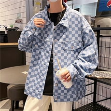 棋盘格衬衫男长袖小众搭高级感休闲外套港风日系JK08523-P58，男装夹克，星座308B-1