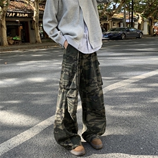 美式复古工装迷彩裤男女运动大口袋休闲情侣宽松直筒长裤K057-P50，男装休闲裤，星座308B-2