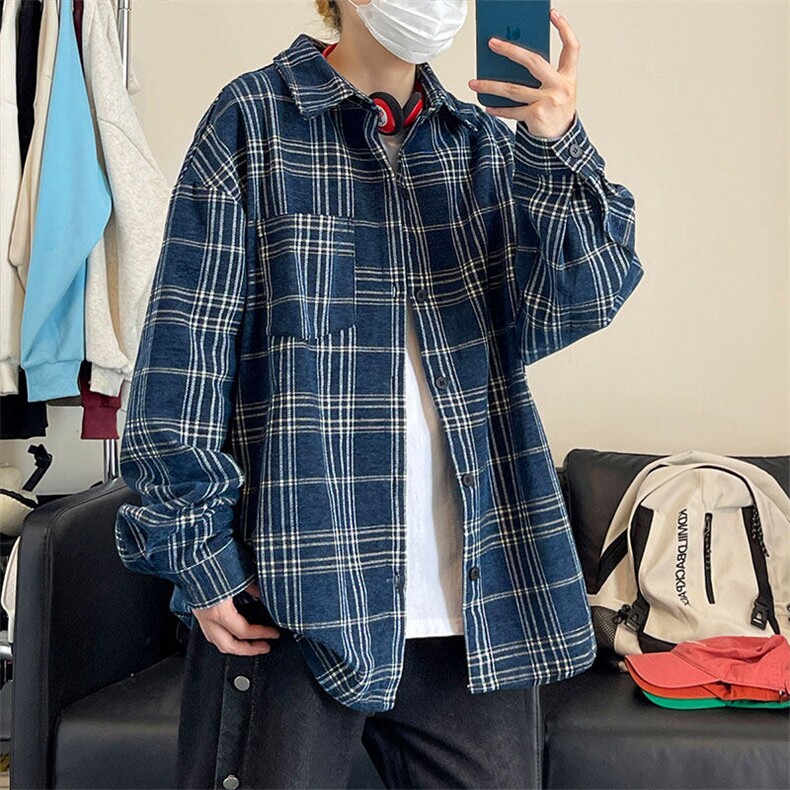 复古格子雪尼尔加厚衬衫夹克外套休闲情侣宽松C2201-P45【特价】,男装夹克,电商A007