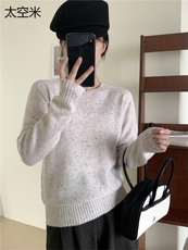 女士秋冬彩纱圆领打底衫纯色简约休闲舒适针织毛衣，女装针织衫/毛衣，牧思羊