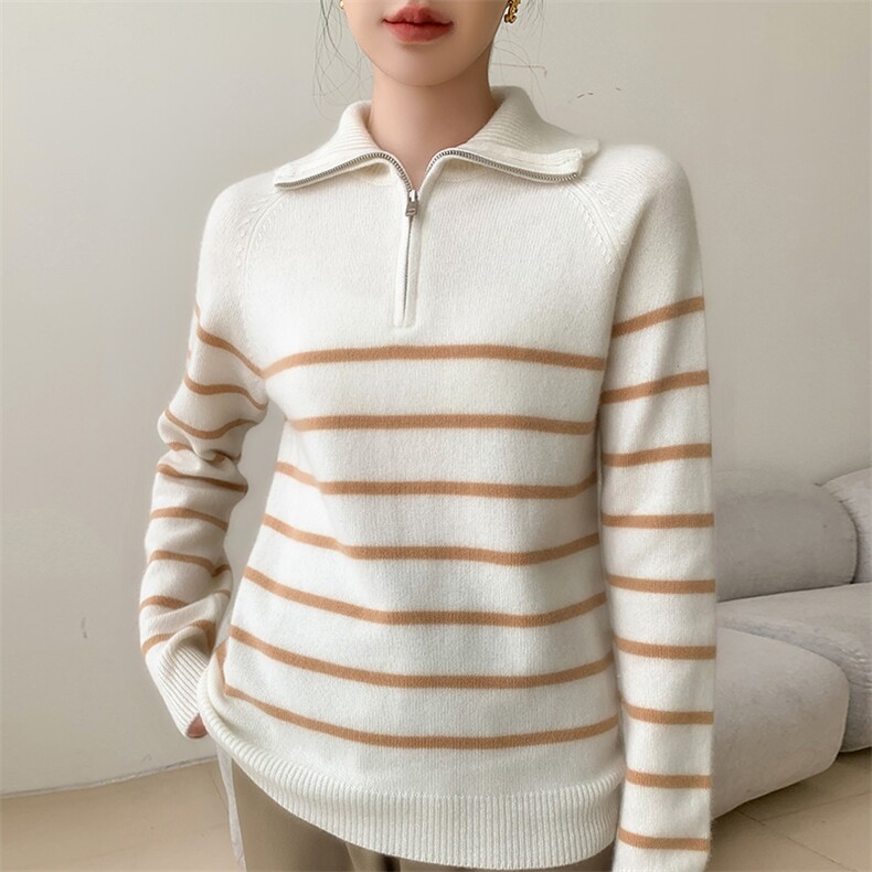 2025年秋季常规款通勤套头长袖加厚半拉链舒适时尚百搭，女装针织衫/毛衣，途瑞羊绒