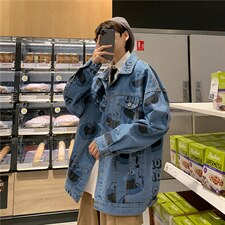 卡通印花牛仔外套男潮牌韩版秋季bf夹克ins炸街帅气港风8865-p65，男装夹克，星座1008-1