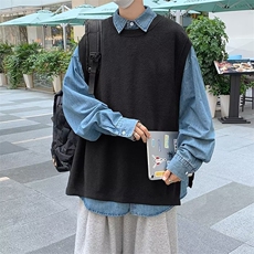 美式街头设计感圆领毛衣男慵懒风休闲叉毛衣马甲FM02P33，男装针织衫/毛衣，星座1116-2