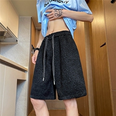 针织斜条纹短裤男2025夏季新款宽松坑条五分休闲中裤衩2522-P28，男装牛仔裤，星座207